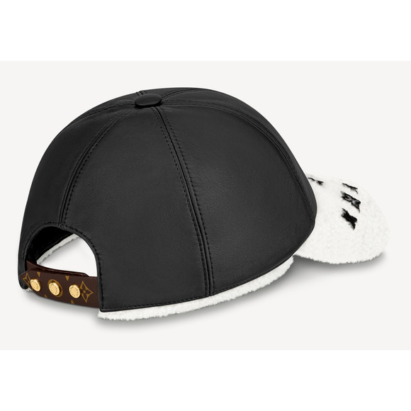 Louis Vuitton Black Leather Shearling Fur Monogram Logo Visor Baseball Cap Hat M